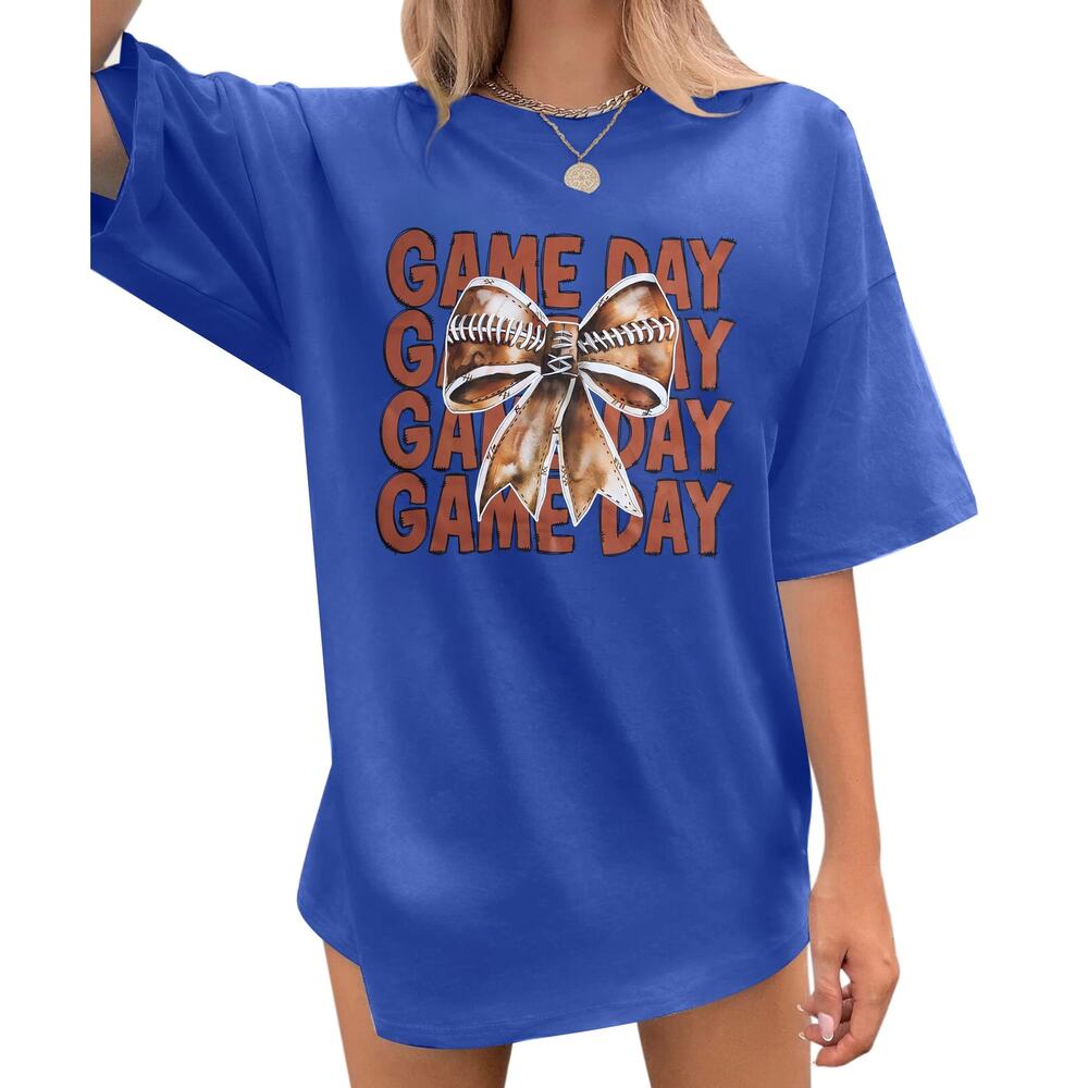 Coquette Women's Oversized Bow Graphic Short Sleeve Football Shirt - Size: Large